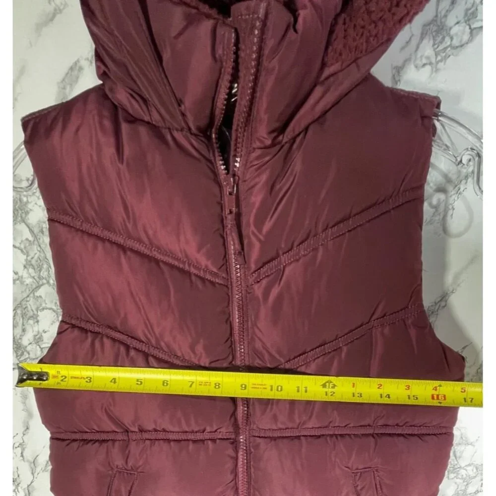 Aeropostale Puffer Vest With Hood & Sherpa Lining In Maroon For Women S - Picture 6 of 9